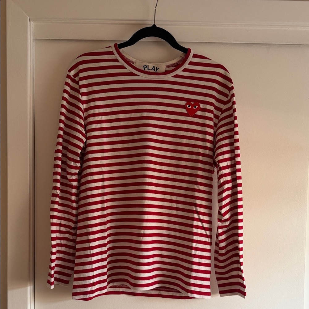 Comme des Garcons PLAY Red and White Striped Tee